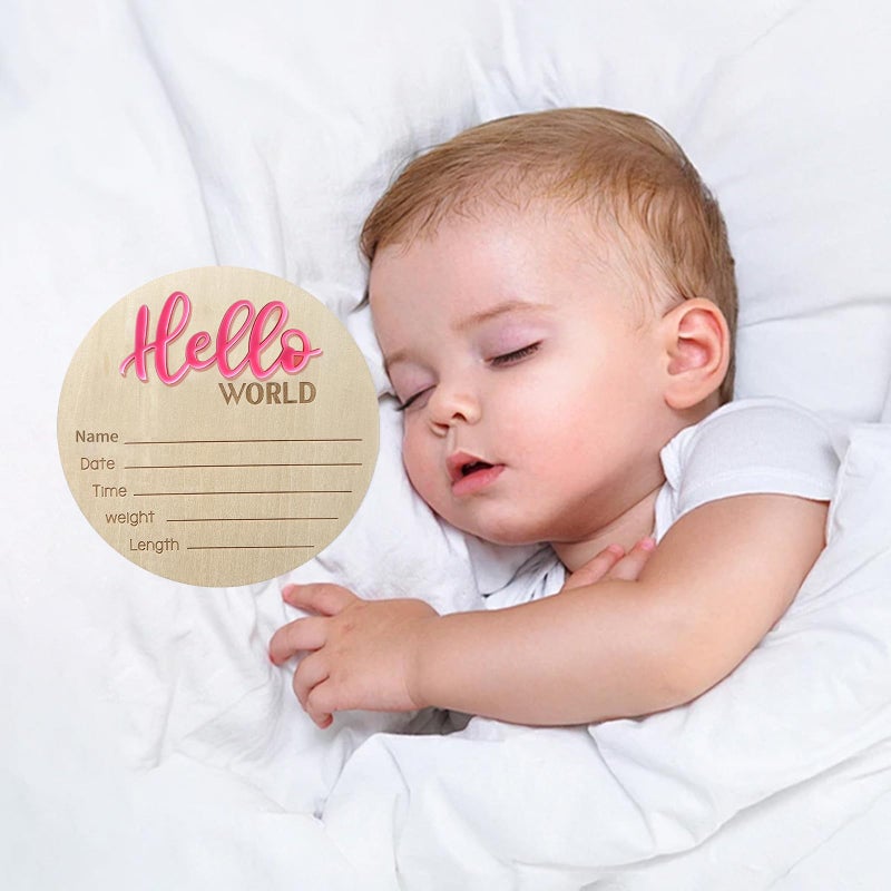 LZEDIRA Baby Announcement Sign - 5.9 Inch Wooden Hello World Newborn Welcome Plaque for Hospital, Nursery or Baby Shower (Pink) - Image 5